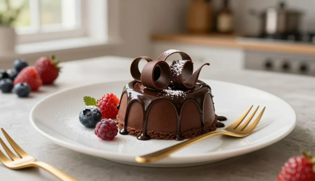 Finalização de sobremesas com chocolate